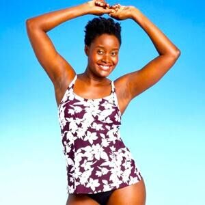 NWT Kona Sol Scoop Neck Adjustable Burgundy Tankini Top S tropical floral